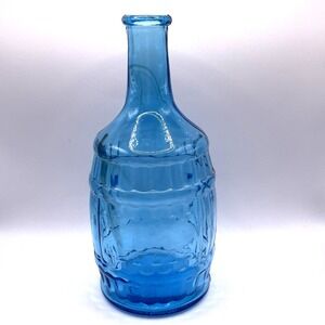Vintage Blue Glass Root Bitters Decanter Bottle‎ with Dark Swirl Made in Taiwan